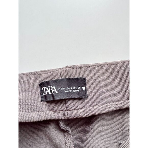 ZARA Grey Taupe Stretch Ribbed Knit Flared Front Hem Slit Pants, Size S - Picture 13 of 15